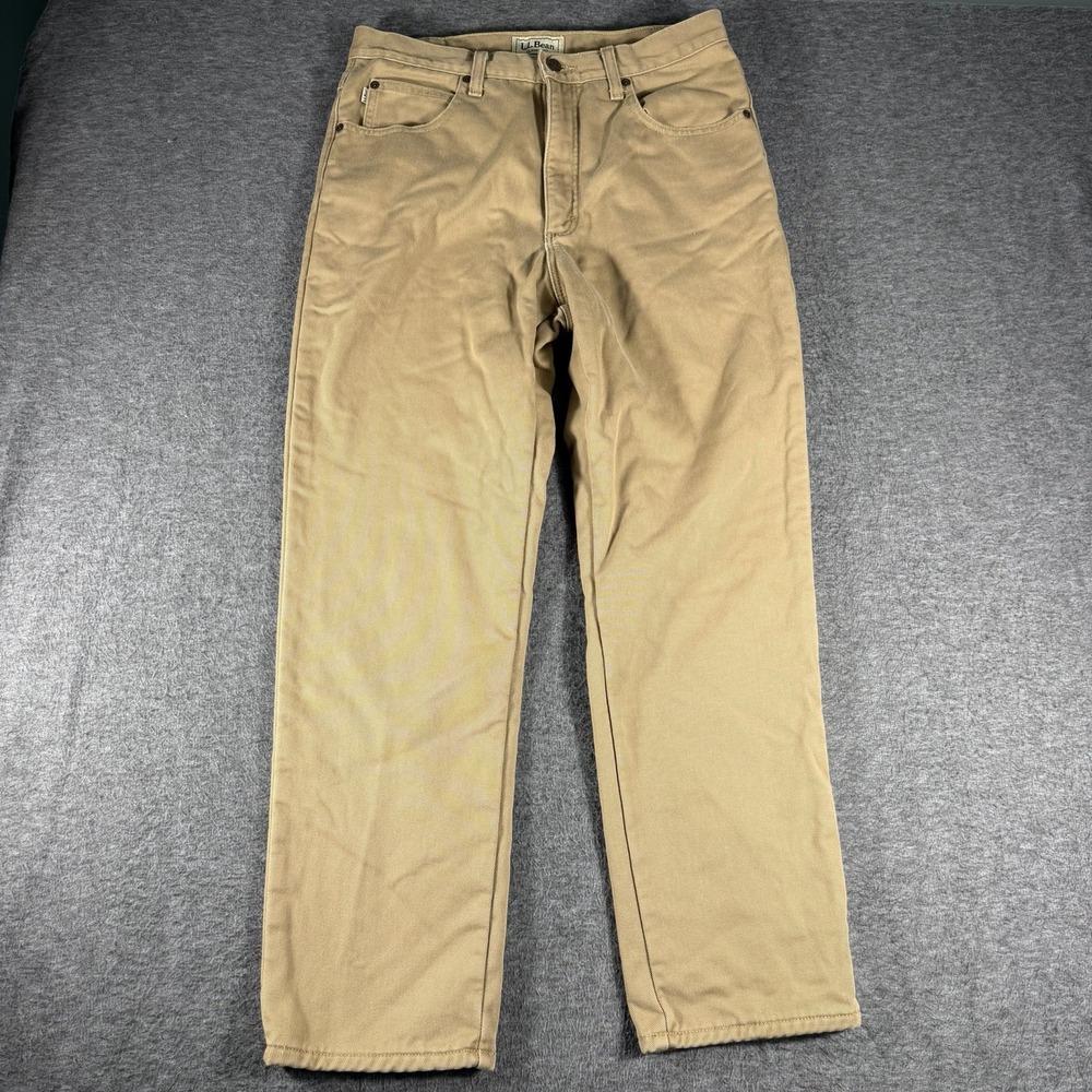LL Bean Mens Flannel Lined Khaki Canvas Pants 33X30 Hiking Workwear Hunting